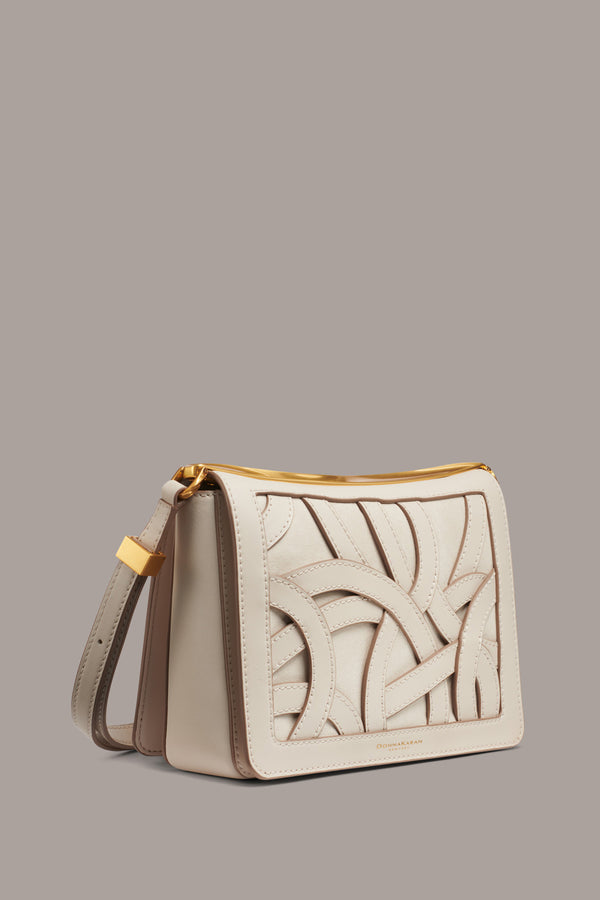 Donna Karan JERICHO WOVEN FLORAL FLAP CONVERTIBLE SHOULDER BAG Sand