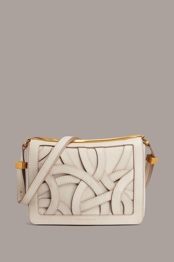 donna karan JERICHO WOVEN FLORAL FLAP CONVERTIBLE SHOULDER BAG Sand