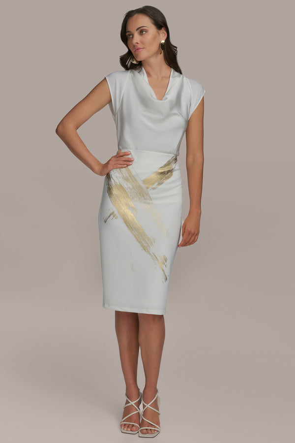 Donna Karan KNIT SKIRT WITH BRUSHSTROKE PRINT CREAM/GOLD