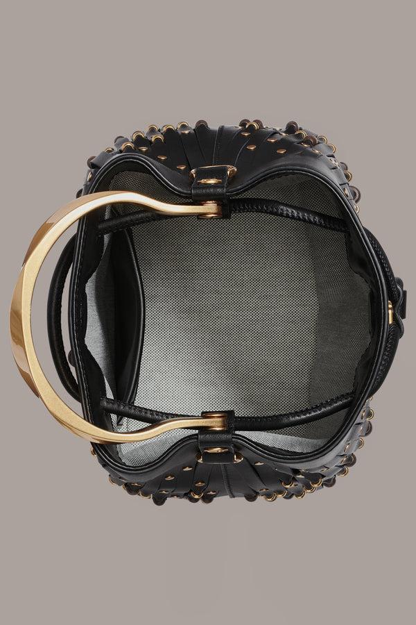 Donna Karan LAWRENCE BEADED LASER-CUT BUCKET BAG Black / Gold