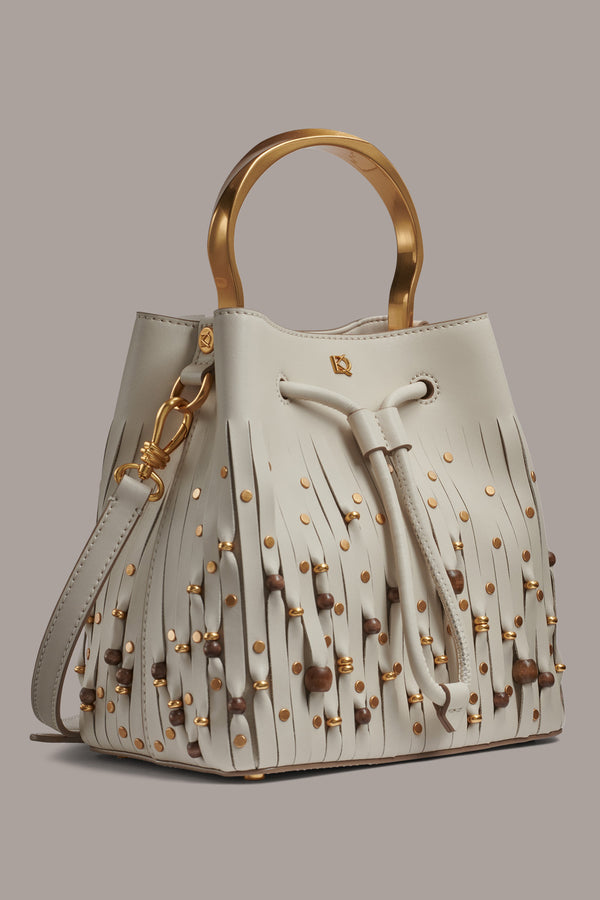 Donna Karan LAWRENCE BEADED LASER-CUT BUCKET BAG Sand