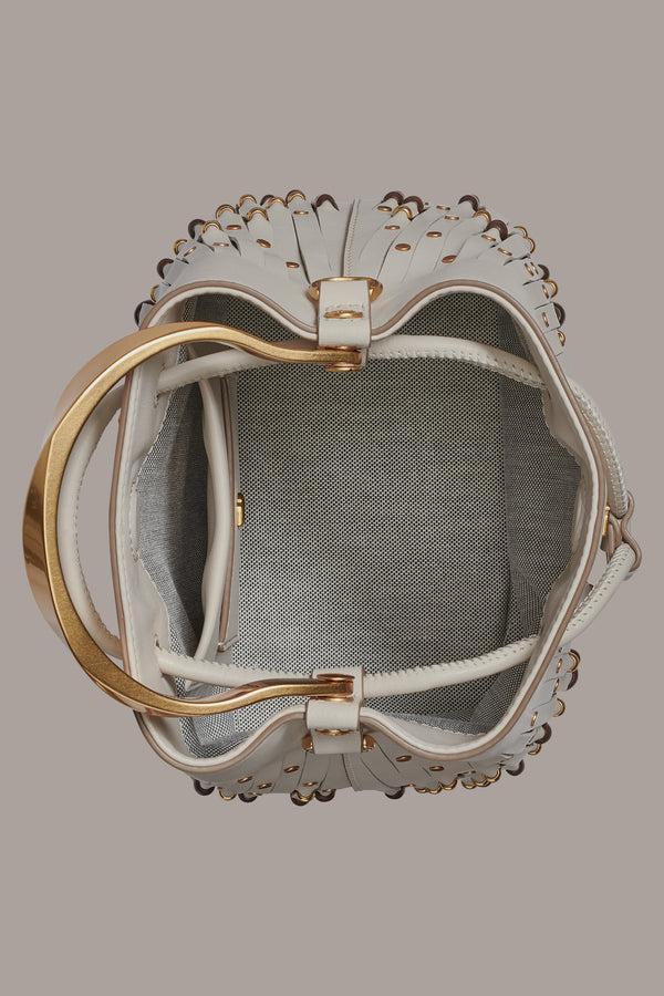 Donna Karan LAWRENCE BEADED LASER-CUT BUCKET BAG Sand