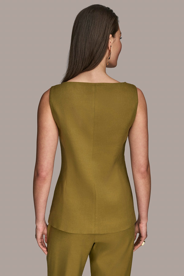 Donna Karan LINEN-BLEND BOAT-NECK VEST Smokey Olive