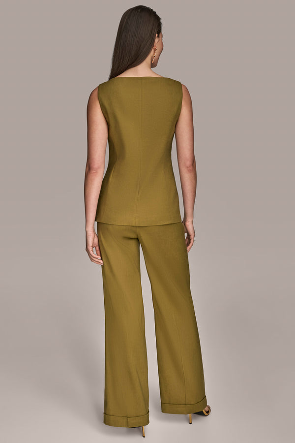 Donna Karan LINEN-BLEND BOAT-NECK VEST Smokey Olive