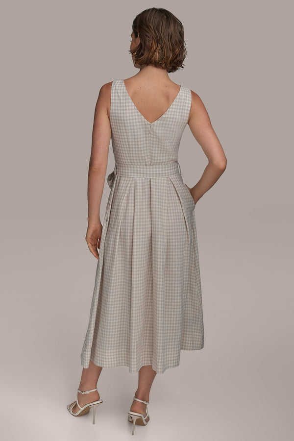 Donna Karan LINEN FIT AND FLARE DRESS Tuscan Grey/Cream