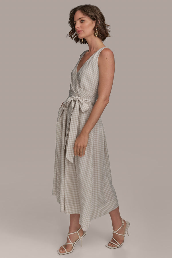 Donna Karan LINEN FIT AND FLARE DRESS Tuscan Grey/Cream
