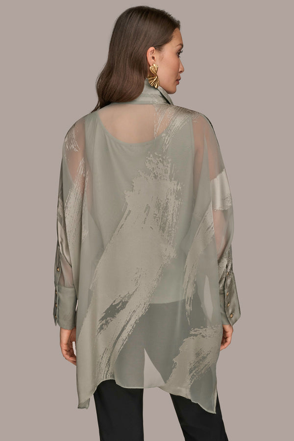 Donna Karan LONG SLEEVE BURNOUT TUNIC WEATHERED SAGE