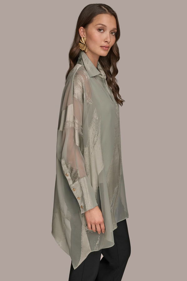 Donna Karan LONG SLEEVE BURNOUT TUNIC WEATHERED SAGE