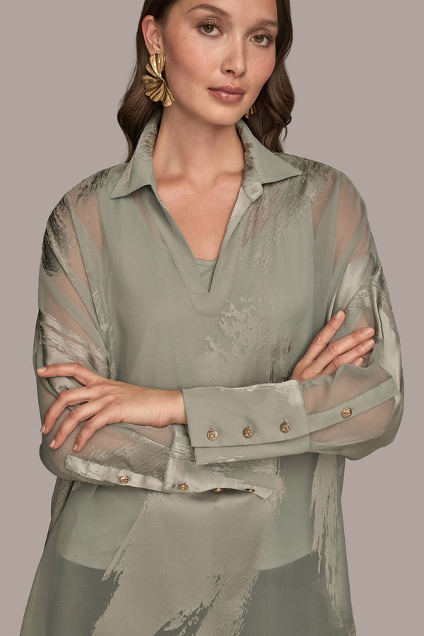 Donna Karan LONG SLEEVE BURNOUT TUNIC WEATHERED SAGE