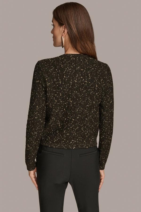 Donna Karan LONG SLEEVE BUTTON UP CARDIGAIN WITH POCKETS BLACK/GOLD