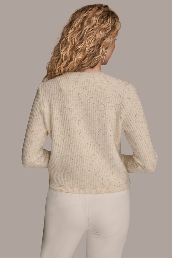 Donna Karan LONG SLEEVE BUTTON UP CARDIGAIN WITH POCKETS CREAM/GOLD