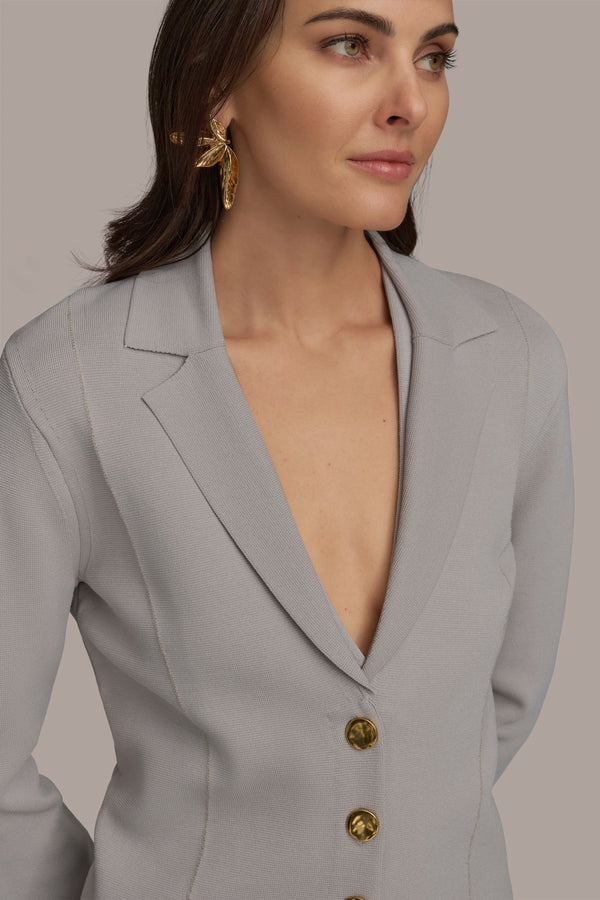 Donna Karan LONG SLEEVE BUTTON UP SWEATER JACKET CLAY