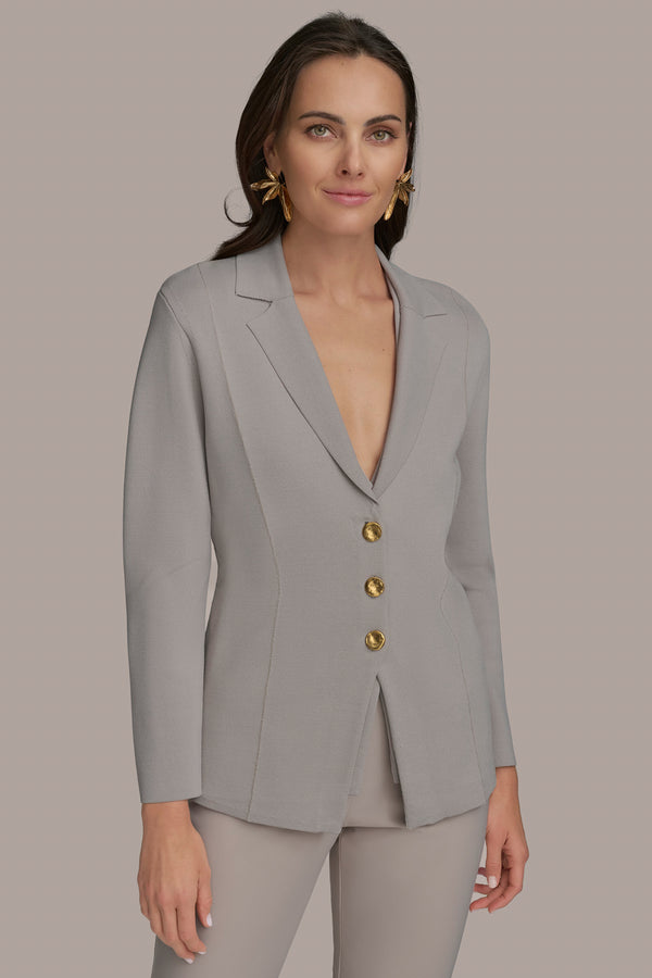 Donna Karan LONG SLEEVE BUTTON UP SWEATER JACKET CLAY