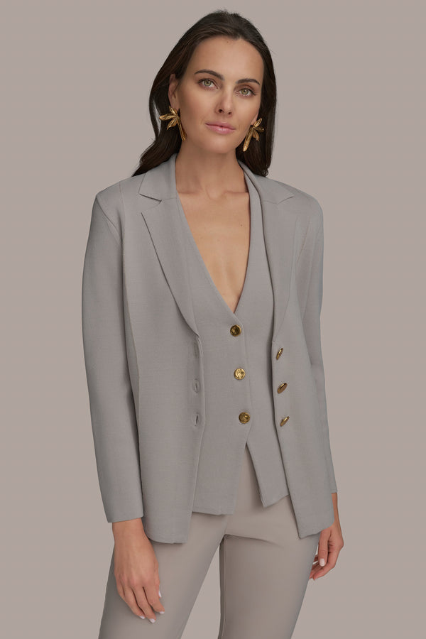 donna karan LONG SLEEVE BUTTON UP SWEATER JACKET CLAY