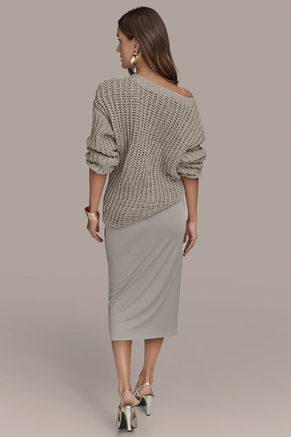 Donna Karan LONG SLEEVE OPEN STITCH DOLMAN TUSCAN GREY