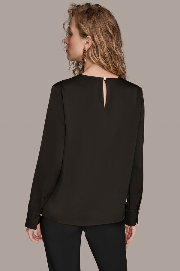 Donna Karan LONG SLEEVE WITH KEYHOLE HARDWARE Black