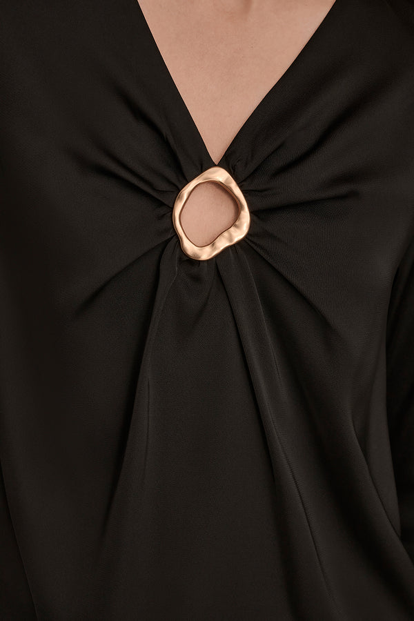 Donna Karan LONG SLEEVE WITH KEYHOLE HARDWARE Black