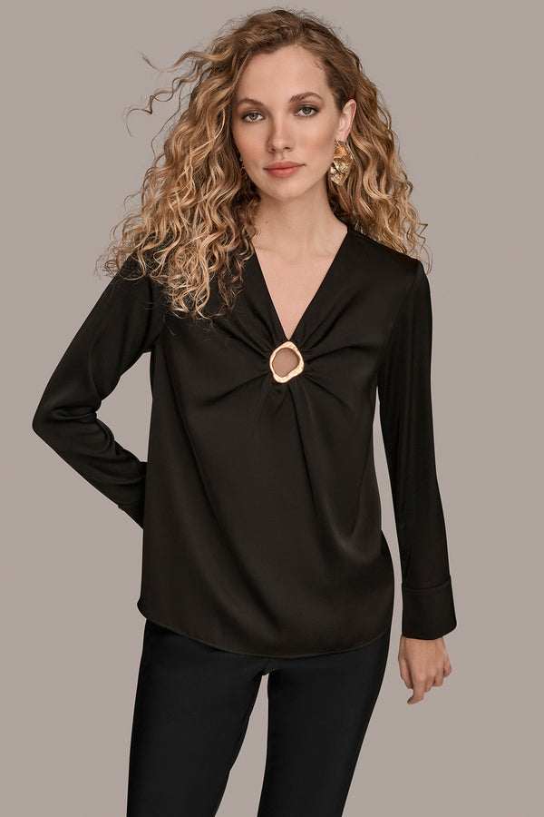 donna karan LONG SLEEVE WITH KEYHOLE HARDWARE Black