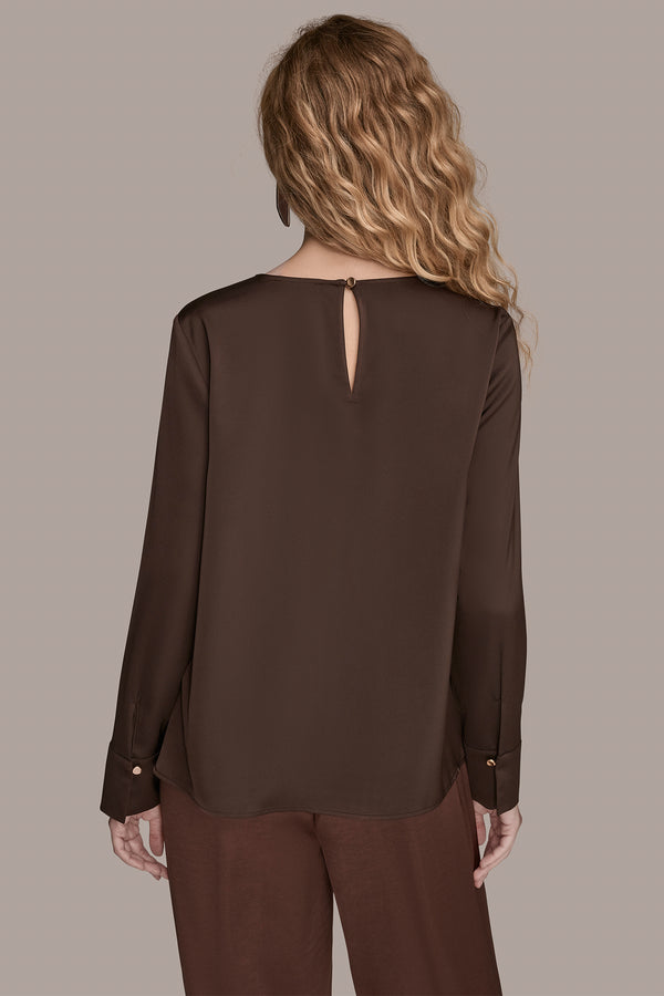 Donna Karan LONG SLEEVE WITH KEYHOLE HARDWARE CHOCOLATE PLUM