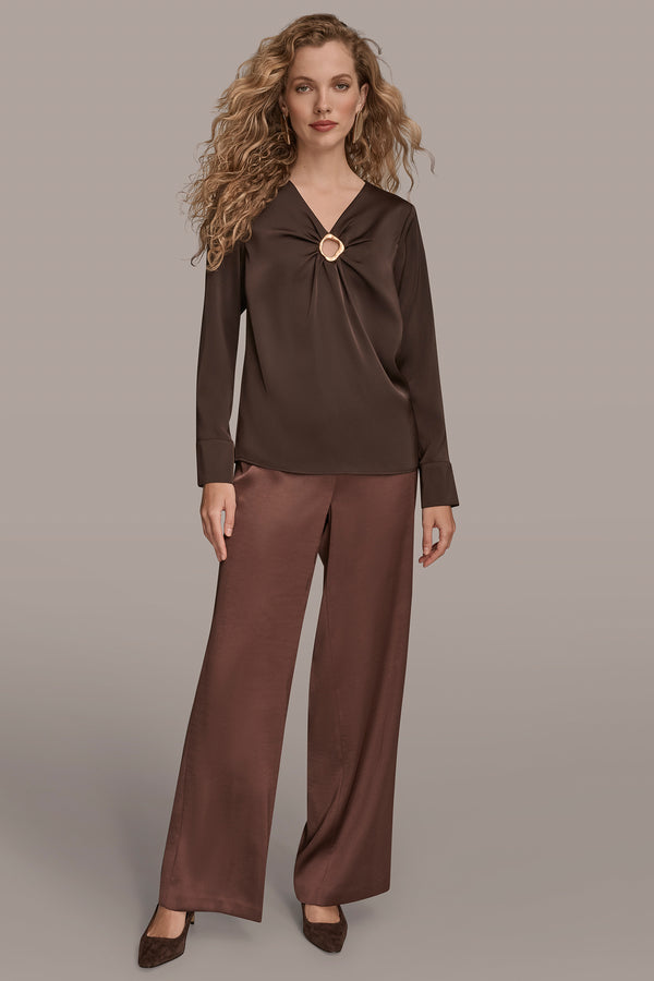 Donna Karan LONG SLEEVE WITH KEYHOLE HARDWARE CHOCOLATE PLUM