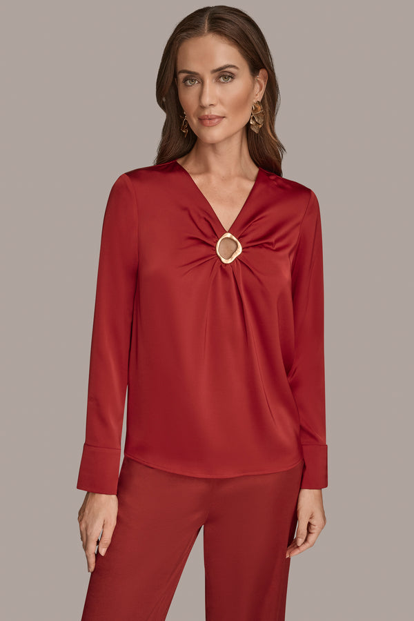 donna karan LONG SLEEVE WITH KEYHOLE HARDWARE Metropolitan RED