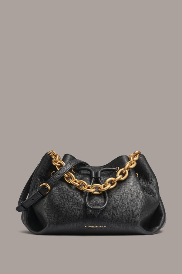 donna karan LYNDON DRAWSTRING CROSSBODY BAG Black / Gold