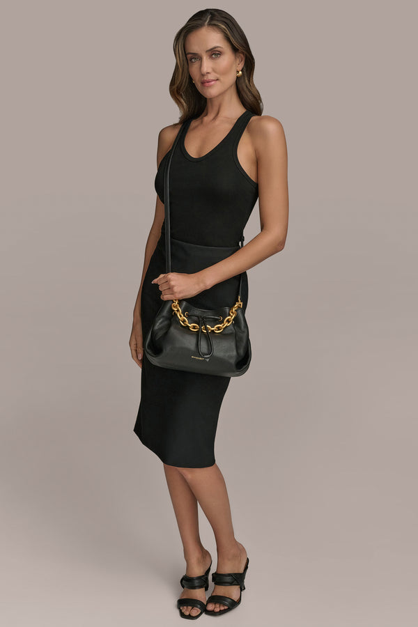 Donna Karan LYNDON DRAWSTRING CROSSBODY BAG Smoky Olive