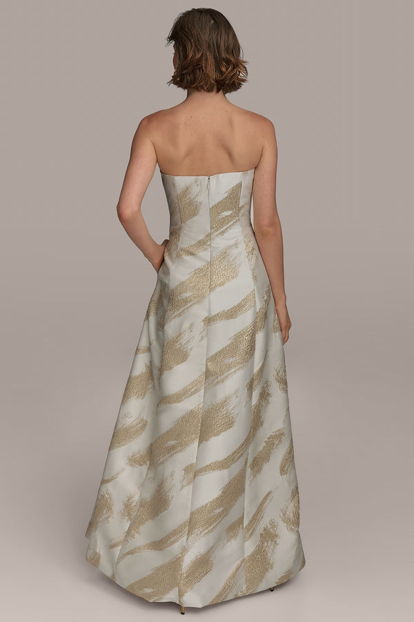 Donna Karan METALLIC JACQUARD BRUSH STROKE BALL GOWN CREAM/GOLD