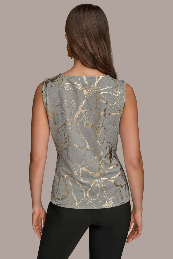 Donna Karan METALLIC MARBLED DRAPED BLOUSE WEATHERD SAGE/GOLD