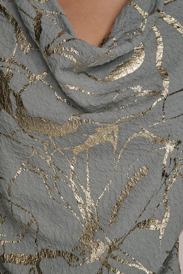 Donna Karan METALLIC MARBLED DRAPED BLOUSE WEATHERD SAGE/GOLD
