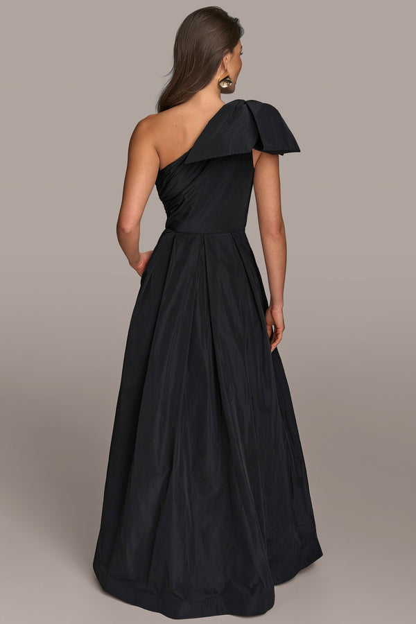 Donna Karan ONE-SHOULDER BOW-EMBELLISHED BALL GOWN Black