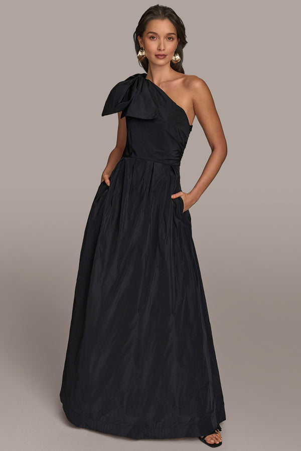 donna karan ONE-SHOULDER BOW-EMBELLISHED BALL GOWN Black