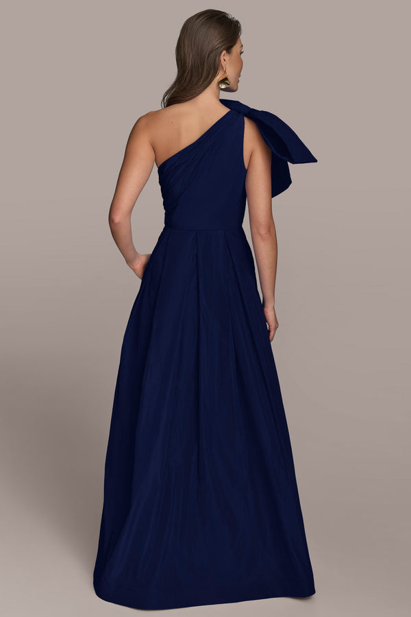 Donna Karan ONE-SHOULDER BOW-EMBELLISHED BALL GOWN Navy