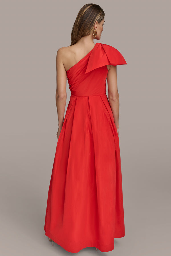 Donna Karan ONE-SHOULDER BOW-EMBELLISHED BALL GOWN Sahara Red
