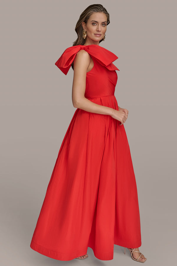 Donna Karan ONE-SHOULDER BOW-EMBELLISHED BALL GOWN Sahara Red
