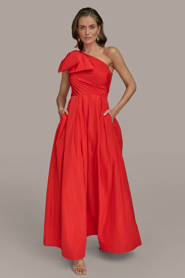 donna karan ONE-SHOULDER BOW-EMBELLISHED BALL GOWN Sahara Red
