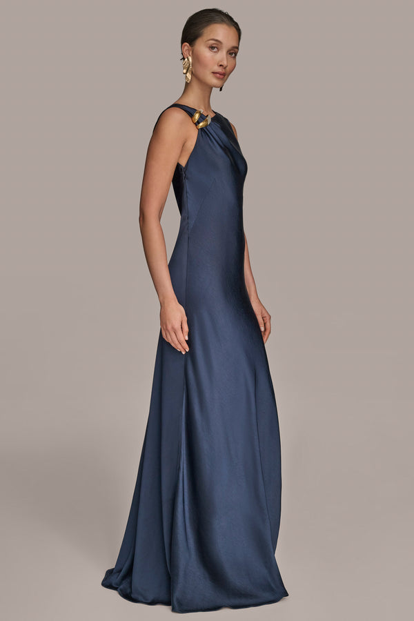 Donna Karan ONE-SHOULDER EMBELLISHED GOWN Nightfall