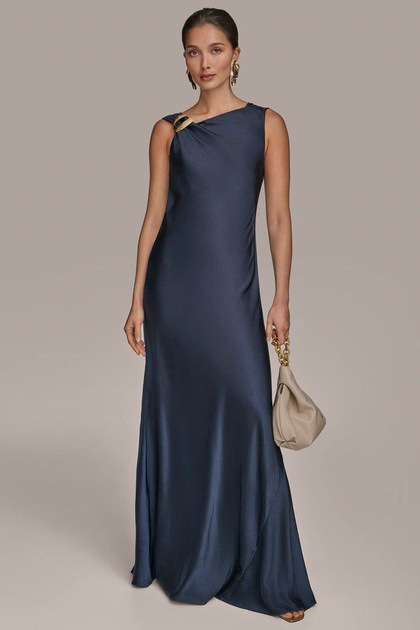 Donna Karan ONE-SHOULDER EMBELLISHED GOWN Nightfall