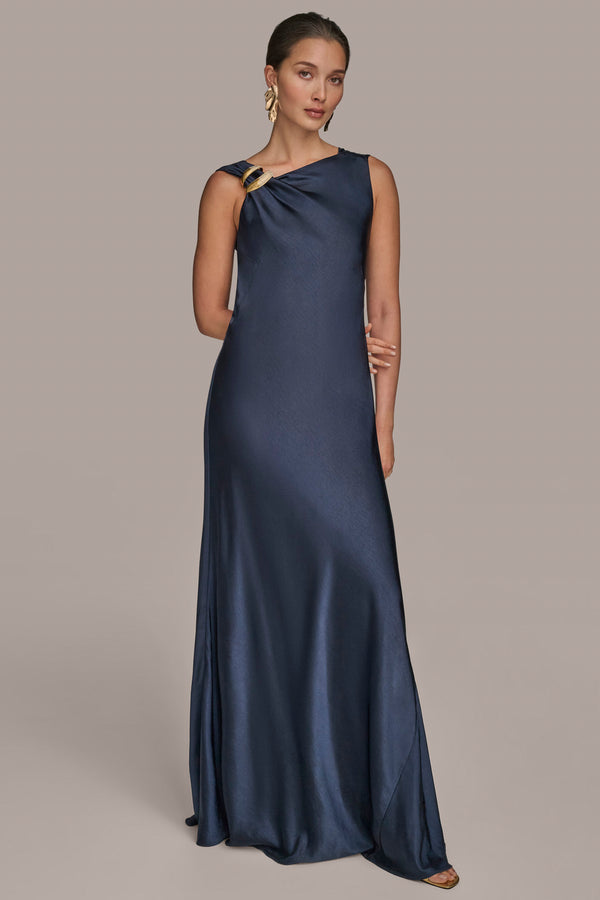 donna karan ONE-SHOULDER EMBELLISHED GOWN Nightfall