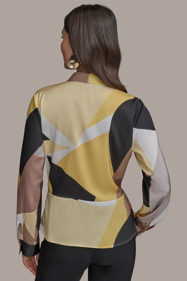 Donna Karan PART LONG SLEEVE FAUX WRAP WITH HARDWARE PANNA COTTA MULTI