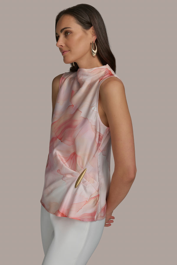 Donna Karan PART SLEEVELESS WITH HARDWARE WAIST APRICOT MULTI