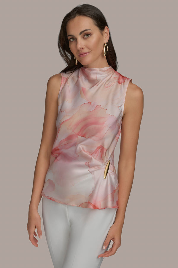 donna karan PART SLEEVELESS WITH HARDWARE WAIST APRICOT MULTI