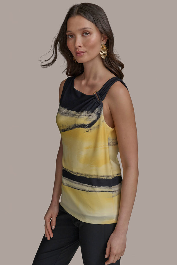 Donna Karan PART SLEEVELESS WITH U-HARDWARE NECK LIMONCELLO MULTI
