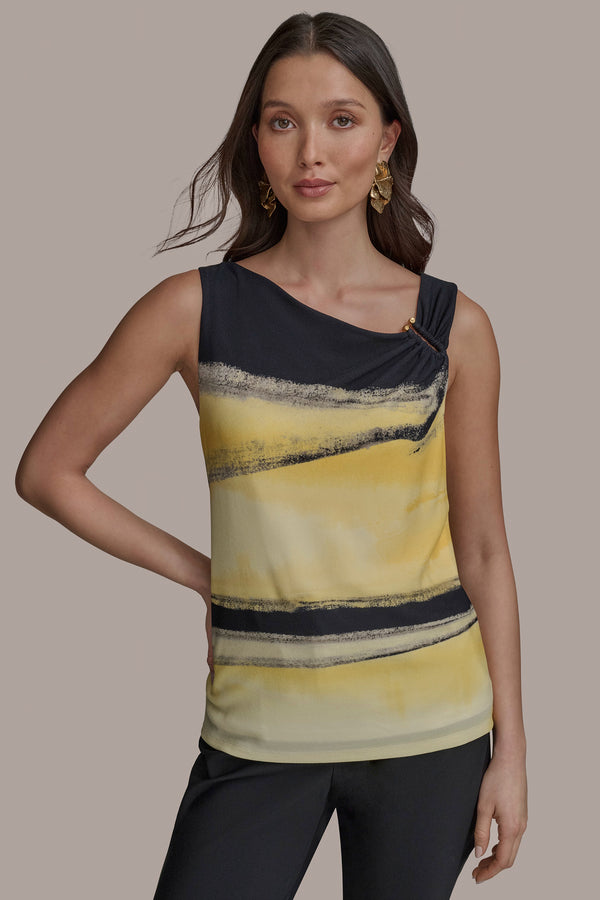 donna karan PART SLEEVELESS WITH U-HARDWARE NECK LIMONCELLO MULTI