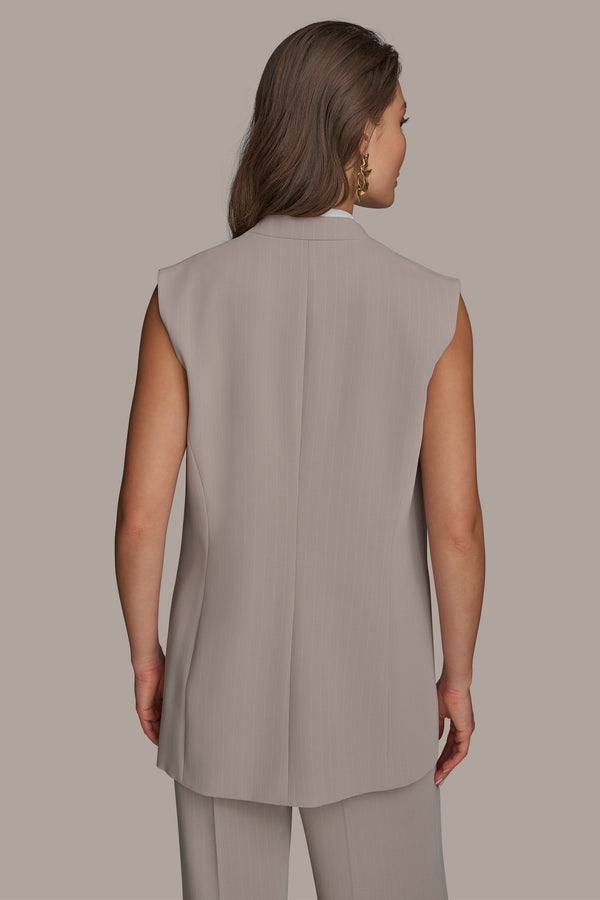 Donna Karan PINSTRIPE DOUBLE BREASTED VEST Cobblestone/Cream Stripe
