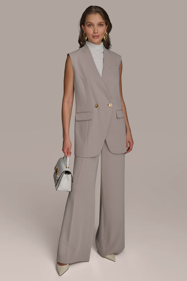 donna karan PINSTRIPE DOUBLE BREASTED VEST Cobblestone/Cream Stripe