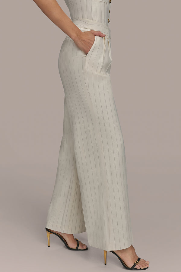 Donna Karan PINSTRIPE STRAIGHT LEG PANT CREAM/BLACK