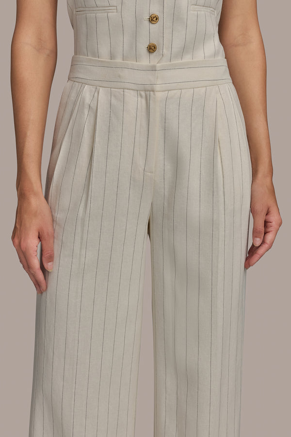 Donna Karan PINSTRIPE STRAIGHT LEG PANT CREAM/BLACK