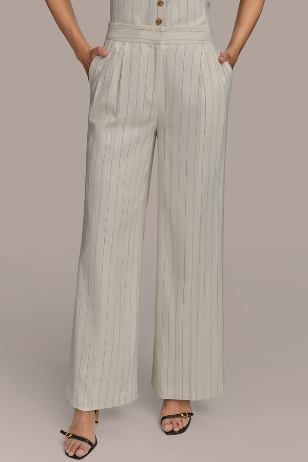 donna karan PINSTRIPE STRAIGHT LEG PANT CREAM/BLACK