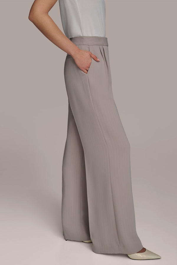 Donna Karan PINSTRIPE WIDE LEG PANT COBBLESTONE/CREAM STRIPE
